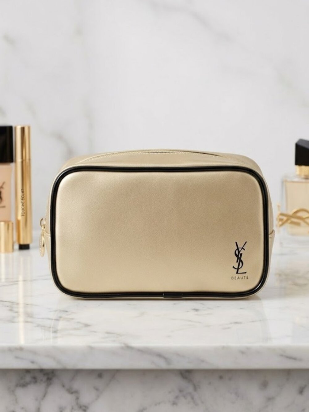 Yves Saint Laurent YSL Beaute Travel Toiletry Cosmetic Top Zip Closure Bag